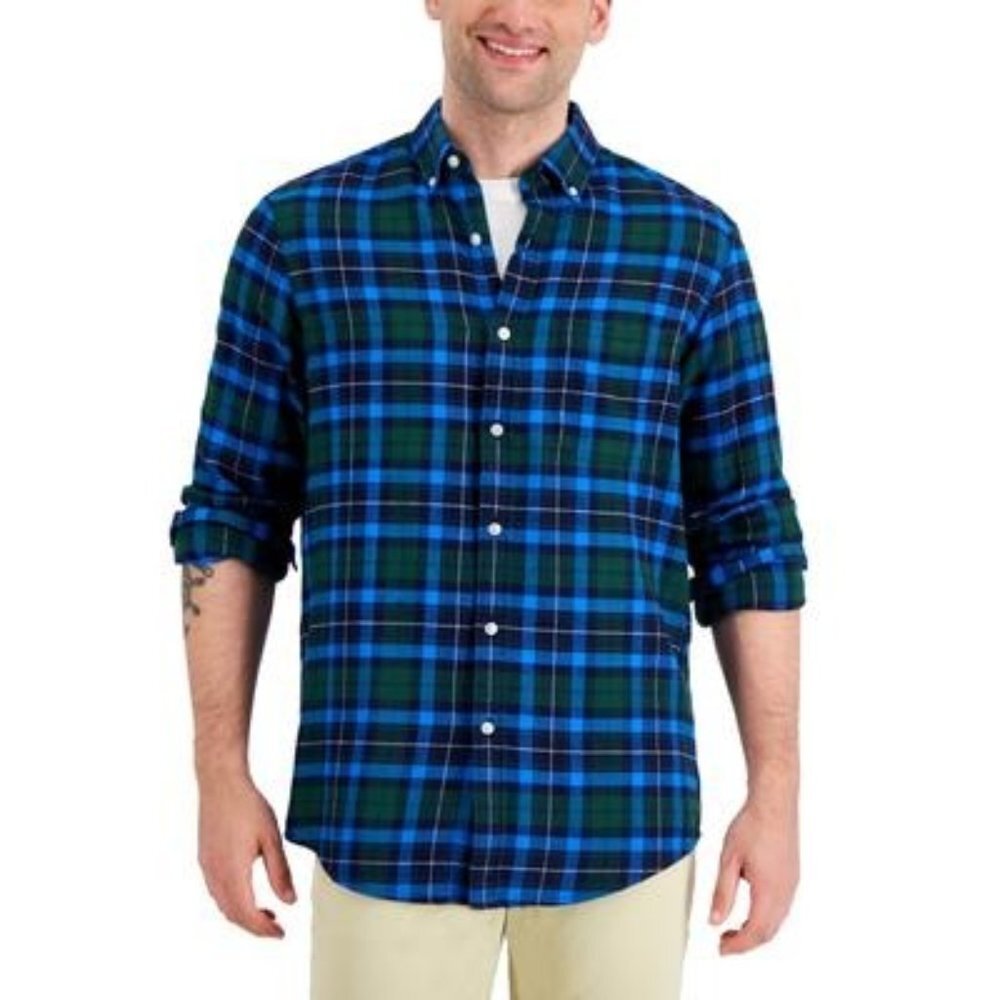 Club Room Mens Flannel Buffalo Plaid Button-Down Shirt,‎ Size M, NWT